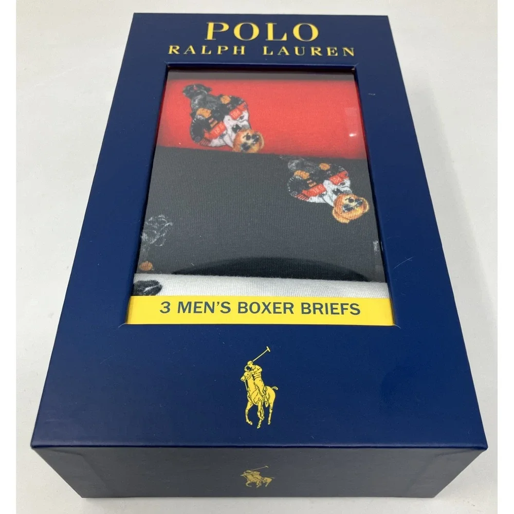 Polo Ralph Lauren Boxer Briefs Racing Bear Logo Print 3 Pack Men's Medium NEW